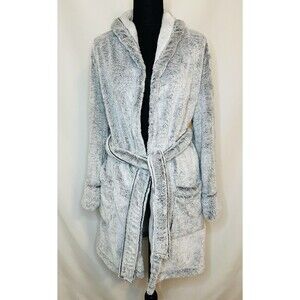 Aerie Plush Gray White Comfy Cozy Robe Pockets Women's XS/S NWT
